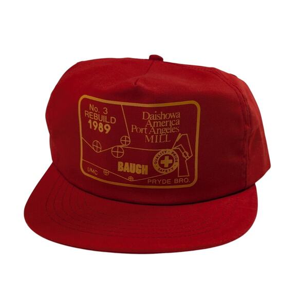 Vintage Port Angeles Washington Daishowa America Mill Red 80s Trucker Hat - Picture 1 of 7